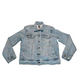 Gap Denim Womens Jacket Blue Pockets Button Down Trucker Cropped Millennial L